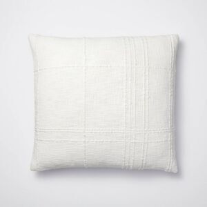 Euro Texture Tonal Plaid Decorative Throw Pillow Off White Cotton & Acrylic